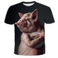 Men's T shirt Tee Tee Funny T Shirts Graphic Animal 3D Pig Round Neck Rainbow 3D Print Plus Size Daily Holiday Short Sleeve 3D Print Animal Pattern Clothing Apparel Streetwear Exaggerated Cool Casual