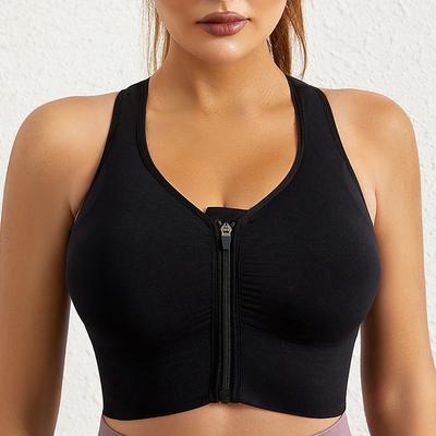 Women's Sports Bra High Support Full Zip Wireless Solid Color Black White Yoga Fitness Gym Workout Bra Top Sport Activewear Breathable Comfortable Freedom Stretchy Slim