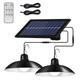 Solar Pendant Lights Outdoor Indoor Dimmable IP65 Waterproof Dual Head Solar Shed Light with 3M Cord and Remote Controller