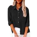 Women's Shirt Blouse Long Cotton Top White Cotton Top Linen Plain Casual Button Pocket Black Long Sleeve Fashion Neon Bright Shirt Collar Spring Fall