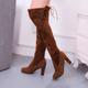 Women's Boots Suede Shoes Plus Size Heel Boots Daily Solid Colored Over The Knee Boots Thigh High Boots Winter Lace-up Chunky Heel Round Toe Sexy Walking Suede Loafer Black Red Brown