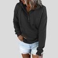 Women's Hoodie Pullover Button Up Hoodie Solid Color Plain Casual Daily Drawstring Wine Red Black Blue Casual Hooded Long Sleeve Spring Fall Winter