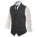 Men's Vest Waistcoat Daily Wear Vacation Going out Retro Vintage Spring Fall Button Polyester Comfortable Plain Single Breasted V Neck Regular Fit Black Dark Navy Coffee Gray Vest