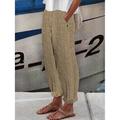 Women's Linen Pants Faux Linen Striped White Blue Classic Full Length Casual Daily Summer Spring