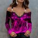 Women's Shirt Blouse Heart Rose Floral Casual Going out Print Lace Trims Cold Shoulder Yellow Long Sleeve Fashion V Neck Spring Fall