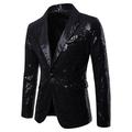 Men's Blazer Performance Cocktail Party Punk Fashion Spring Fall Sequin Solid Color Pocket Shining Single Breasted One-button Blazer Silver Black Red Blue