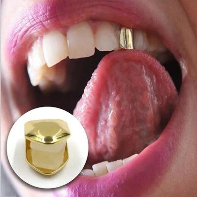 4 Colors Custom Fit Gold Plated Hip Hop Single Tooth Grillz Cap Top Bottom Grill Gold Teeth Caps Cosplay