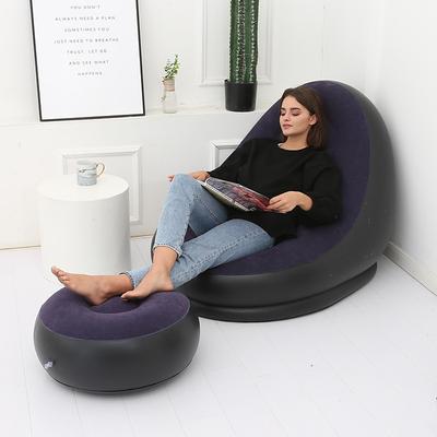 Inflatable Lounge Chair for Adults, Folding Portable Lazy Sofa with Foot Stool Lazy Flocking Recliner Chair Air Couch Sofa for Indoor Livingroom Gaming Bedroom Office Balcony, Outdoor Travel Camping