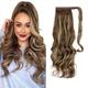 22 Ponytail Extension Long Dirty Blonde Pony Tail Wrap Around Clip in Hair Extensions Curly Wavy Synthetic High Resistant Fiber Fake Hairpiece for White Women