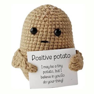 2pcs Funny Positive Potato Cute Wool Knitting Doll, Positive Card Positivity Affirmation Cards Funny Knitted Potato Doll, Creative Small Gift, Holiday Accessory, Birthday Party Supplies