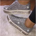 Women's Sneakers Bling Bling Shoes Fantasy Shoes Platform Sneakers Outdoor Daily Color Block Sparkling Glitter Platform Flat Heel Round Toe Fashion Sporty Casual Walking Glitter Loafer Silver Black