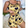 Women'S Sexy Camisole Pajama Print Alphabet Homewear Set Home Outfits