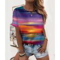 Women's T shirt Tee Graphic Scenery 3D Casual Daily Holiday Print Purple Short Sleeve Basic Round Neck