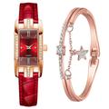 Lady Quartz Small Watch With Square Roman Numerals Dial Vintage Dress Watch Rhinestone Wristwatches with Chain Bracelet