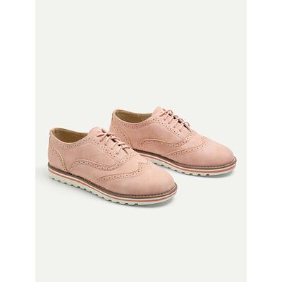 Women's Pink Suede Oxford Shoes with Brogue Detailing and Comfortable Sole - Perfect for Casual and Formal Wear