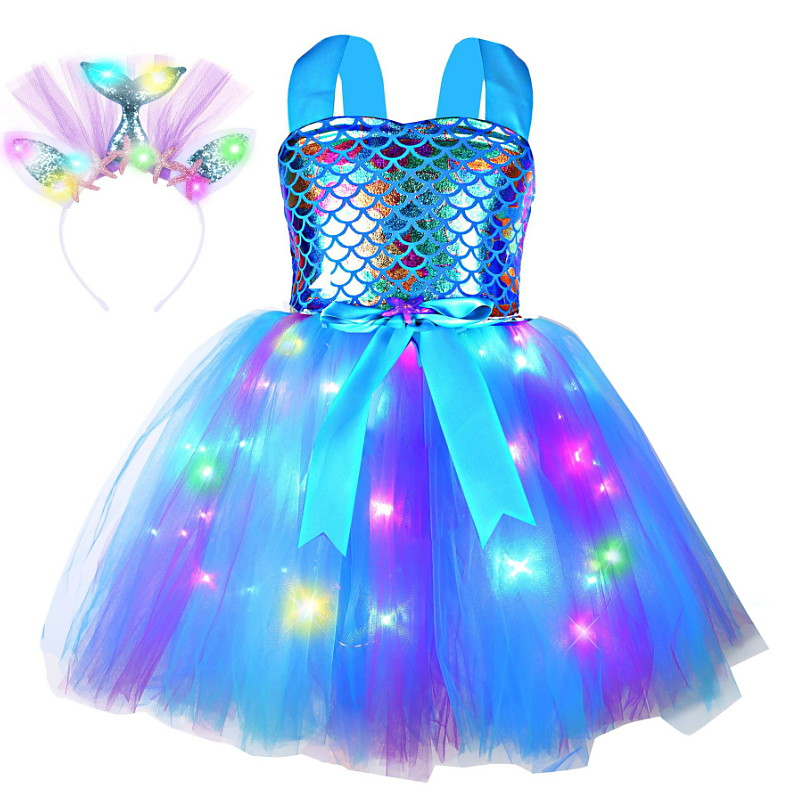 Book Week 2026 Kids Girls' Dress Solid Color Sequin Mermaid Sleeveless Performance Princess Sweet Cotton Above Knee Party Dress A Line Dress Summer Spring 3-10 Years Light Blue Multicolor White