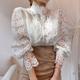 Women's Lace Shirt Shirt Going Out Tops Blouse Plain Party Club Black White Apricot Lace up Long Sleeve Elegant Vintage Fashion Standing Collar Spring Fall