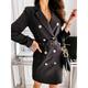 Women's Blazer Dress Double Breasted Lapel Blazer with Belt Fall Formal Party Casual Jacket Thermal Warm Windproof Stylish Contemporary Modern Jacket Long Sleeve with Pockets Black Red