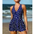 1 pcs Swimwear One-Piece Swimsuits Retro Vintage 1950s Women's Polka Dot Polyester Black Blue Dress