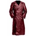 Men's Coat Faux Trench Leather Duster Coat german classic officer military uniform black trench coat