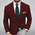 Men's Tweed Checkered Blazer Jacket Houndstooth Outdoor Casual Regular Slim Fit Single Breasted Two-buttons Black Brown Yellow Light Green Red 2024