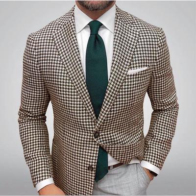 Men's Sport Coat Blazer Jacket Outdoor Casual Houndstooth Checkered Black Yellow Light Green Tailored Fit Single Breasted Two-buttons