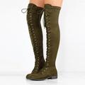 Women's Boots Plus Size Lace Up Boots Outdoor Daily Over The Knee Boots Crotch High Boots Thigh High Boots Lace-up Low Heel Round Toe Casual Industrial Style PU Lace-up Black Army Green Purple