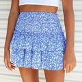 Women's Skirt A Line Mini High Waist Skirts Ruffle Print Floral Daily Vacation Summer Polyester Fashion Bohemian Casual Boho Apricot Black White Pink