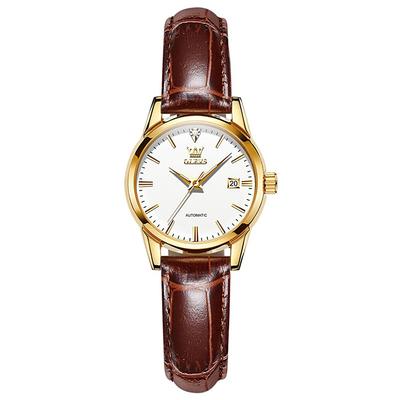 OLEVS Women Mechanical Watch Calendar Waterproof Noctilucent Genuine Leather Watch