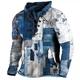 Patchwork Jacket Mens Graphic Hoodie Color Block Prints Daily Classic Casual 3D Sweatshirt Pullover Holiday Going Out Streetwear Sweatshirts Royal Blue Denim