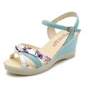 Women's Sandals Wedge Sandals Ankle Strap Sandals Party Daily Color Block Summer Wedge Heel Peep Toe Elegant Sexy PU Leather Faux Leather Ankle Strap White Pink Blue