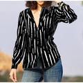 Women's Shirt Blouse Striped Casual Button Print Black Long Sleeve Basic Shirt Collar Spring Fall