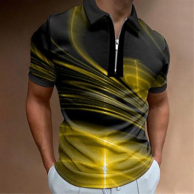 Men's Geometric Zip Polo Shirts Golf Shirt Short Sleeve Polo Shirts Collared Shirts Business Casual Vacation Wear Formal Wear Festival Wear 3D Print Quarter Zip Polo Black / Red Yellow Pink