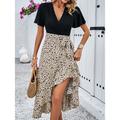 Women's Casual Dress Sheath Dress Sundress Leaf Polka Dot Patchwork Tie Knot V Neck Midi Dress Elegant Vintage Work Date Short Sleeve Summer Spring