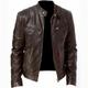 Men's Jacket Faux Leather Jacket Biker Jacket Motorcycle Jacket Daily Wear to work Thermal Warm Rain Waterproof Fall Solid Color Stand Collar Regular Black Brown Jacket