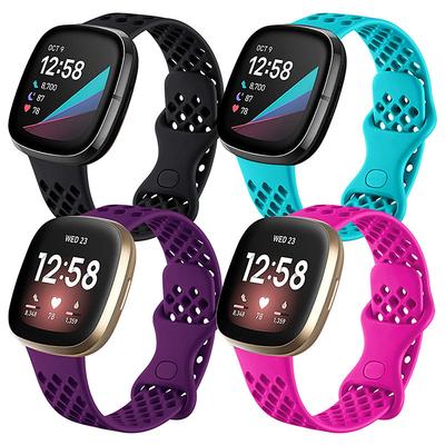 4 Pack Smart Watch Band Compatible with Fitbit Versa 3 Sense Versa 4 Sense 2 Silicone Smartwatch Strap Waterproof Adjustable Sport Band Replacement Wristband