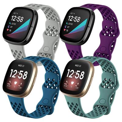 4 Pack Smart Watch Band Compatible with Fitbit Versa 3 Sense Versa 4 Sense 2 Silicone Smartwatch Strap Waterproof Adjustable Sport Band Replacement Wristband