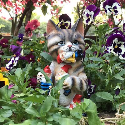 Mischievous Cat Garden Gnome Statue Figurine - Best Art Dcor for Indoor Outdoor Home Or Office Statue for Patio Lawn Yard Decoration Housewarming Garden Gift