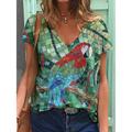 Women's T shirt Tee Light Green Army Green Red Tropical Print Short Sleeve Casual Holiday Tropical V Neck Regular Butterfly Flamingo Painting S