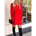 Women's Sweater Dress Pullover Sweater Jumper Turtleneck Ribbed Knit Polyester Oversized Fall Winter Outdoor Daily Holiday Stylish Casual Soft Long Sleeve Solid Color Black White Red S M L