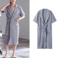 Men's Robe Bathrobe Bath Robe Towel Robe Pure Color Basic Fashion Simple Home Cotton Comfort Breathable Plunging Neck Long Robe Pocket Belt Included Summer Light Grey Dark Blue