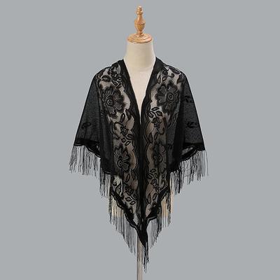 Flower Embroidery Triangle Tassel Scarf Solid Color Hollow Shawl/Wedding Guest Wrap Outdoor Sunscreen Travel Head Wrap Hair Accessories