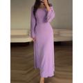 Women's Work Dress Casual Dress A Line Dress Fashion Winter Dress Daily Flared Sleeve Long Dress Maxi Dress Patchwork Crew Neck Long Sleeve Plain Regular Fit Black Pink Purple Fall Winter S M L XL