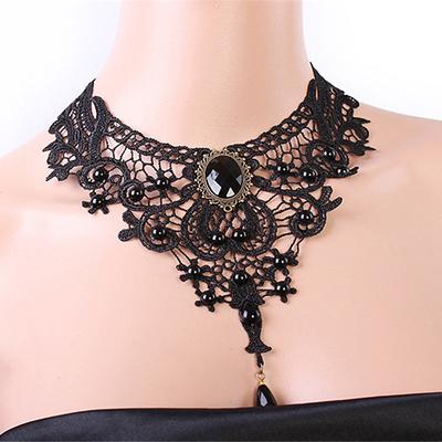 Choker Necklace Pendant Necklace For Women's Party Halloween Masquerade Synthetic Gemstones Crystal Lace Layered Black