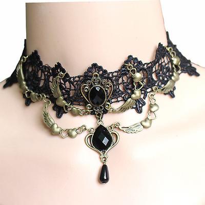 Choker Necklace Pendant Necklace For Women's Party Halloween Masquerade Synthetic Gemstones Crystal Lace Layered Black