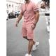 Men's Tee Drawstring Waist Shorts 2 Pieces Outfits Striped Crewneck Daily Wear Vacation Short Sleeves 2 Piece Striped Trim Clothing Apparel Fashion Sport Casual