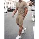 Men's Tee Drawstring Waist Shorts 2 Pieces Outfits Striped Crewneck Daily Wear Vacation Short Sleeves 2 Piece Striped Trim Clothing Apparel Fashion Sport Casual