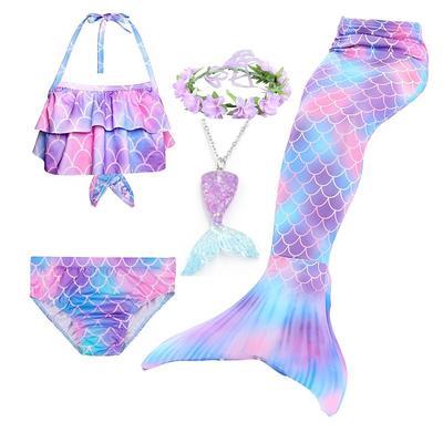 Kids Girls' Five Piece Swimwear Beach Rainbow Cute Monofin Bathing Suits 3-10 Years Summer Light Blue Colorful Purple / Blue