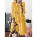 Women's White Dress Lace Dress Casual Dress Midi Dress Cotton with Sleeve Date Basic Crew Neck 3/4 Length Sleeve White Yellow Purple Color