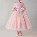 Flower Girl Dress Kids Girls' Party Dress Solid Color Flower Tulle Dress Maxi Dress Performance Sequins Crew Neck Long Sleeve Elegant Dress 4-13 Years Spring Pink Blue